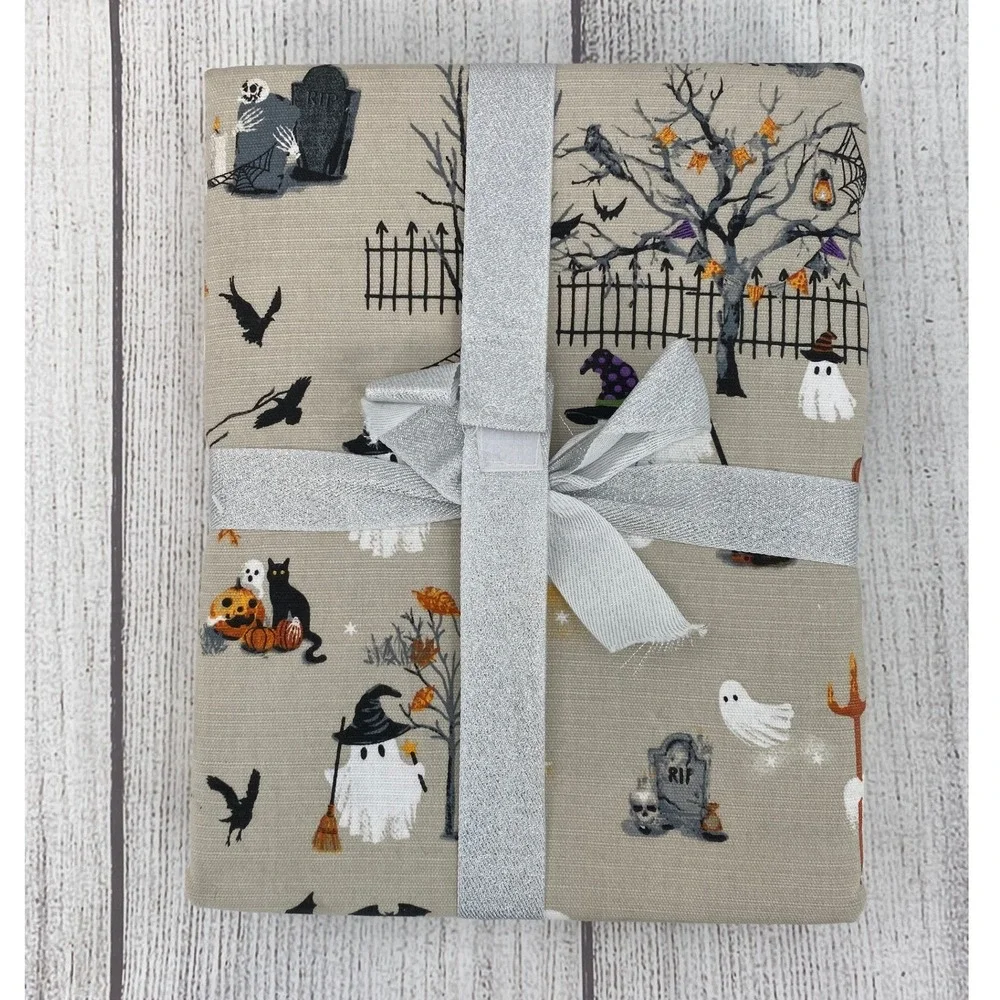 Lunaville Tablecloth Halloween 60x102 Tan Ghost Cat Pumpkin Oblong Fall Autumn